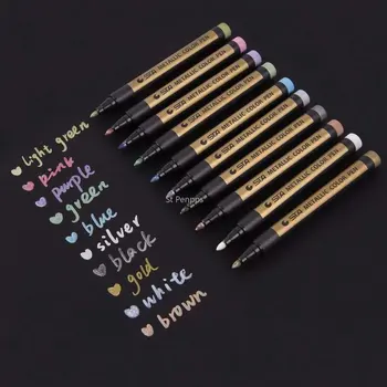 10 צבעים מתכתיים מים קבוע צבע עט סימון 2 מ 