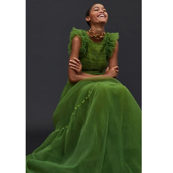 2021 קוטור ירוק שמלות לנשף שופע קפלים קטנים Vestidos בהזמנה אישית קפלים ערב רשמי שמלה באורך רצפת החלוק דה נשף