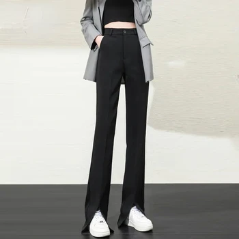2022 נשים לפני שסף מכנסיים אופנה אופנתי רחב הרגל המכנסיים הגברת ארוך ישר מכנסיים גבוהה המותניים הזיקוק מכנסיים רופפים מכנסיים L32