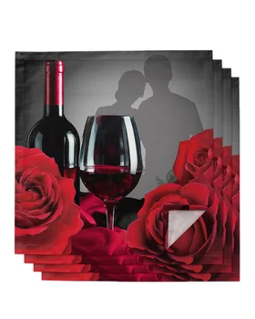 4pcs פרח רוז יין אדום שחור מרובע 50 ס 