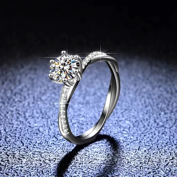 AETEEY אמיתי Moissanite טבעת יהלום D צבע טהור S925 כסף סטרלינג שש שיניים טבעת אירוסין עבור נשים תכשיטים יפים