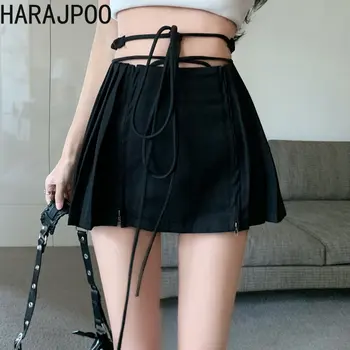 Harajpoo האישה חצאית אופנה 2023 סקסי ספייס לחצות רצועה קוריאנית סגנון עיצוב חדש ישר Slim קצר-קו חצאית בגדים