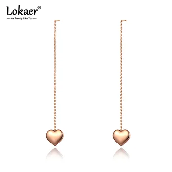 Lokaer טיטניום פלדת אל-חלד אוהב את הלב ציצית תכשיטים עגילים חמודים/רומנטי Crystal להשתלשל עגילים לנשים בנות E20149