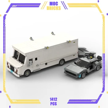MOC בניין העתיד DMC-12 מכוניות קונספט ו-ואן מודל טכני לבנים DIY הרכבה קלאסי רכב צעצוע לילדים מתנת