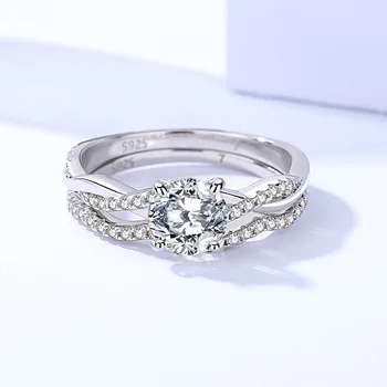 S925 כסף סטרלינג קראט אחד Moissanite הטבעת של נשים תכליתי אופנה פופולרי פרימיום הטבעת לחצות את הגבול טבעת סט