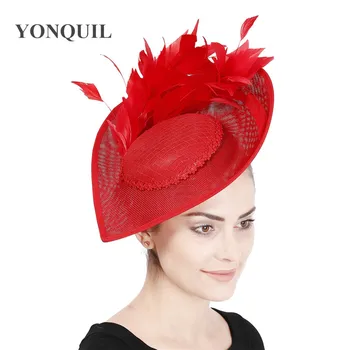 אדום Fascinators כובעי וינטג ' ראש נשים גדול דרבי סרט בנות החתונה הכובעים הכלה אירוע אביזרים לשיער