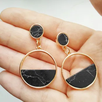 אופנה שחור משיש אבן טבעית עגילים לנשים פשוט עיגול גיאומטריות זרוק עגילים Oorbellen Boucle ד ' אורייל