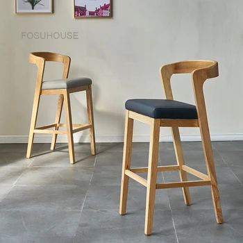 אירופה עץ מלא בר כסאות משק הבית ריהוט למטבח פשוט המודרנית מעצב גבוהה כיסא בר עץ גבוה הרגל כסאות בר