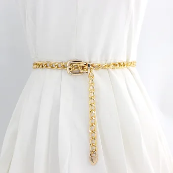 אלגנטי פרל נשים חגורה יוקרה עיצוב מתכוונן מתכת אבזם היד שרשרת גבירותיי שמלות דקורטיביים גומי תכשיטים