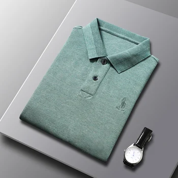 אנשים חדשים של חולצות פולו חולצה אופנה עסקים צבע טהור הקיץ דש כותנה רכה יומיומי שרוול קצר באיכות גבוהה רקמה