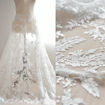 באיכות גבוהה שמלת כלה תחרה בד רשת פרח רקום תחרה בד DIY חומר רך רוחב 120 ס 