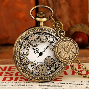 בציר שעון הכיס יוניסקס קסם רומיות קוורץ שעונים Steampunk שעון הכיס תליון עם שרשרת מתנות