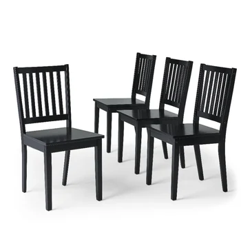 האוכל הכיסא סט של 4, שחור בחדר האוכל ריהוט מודרני בסגנון קלאסי Rubberwood כיסאות