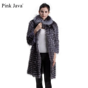 ורוד Java QC8141 2017 חדש הגעה נשים כסף אמיתי פוקס מעילי פרווה אופנה פרווה ז ' קט פסים בסגנון מעיל פרווה הלבשה עליונה