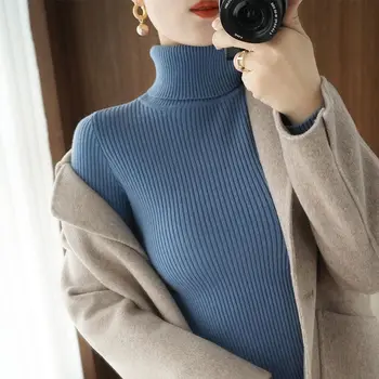 חדש Pullovers גבוה צוואר חותלות של נשים לסרוג את הסוודר מעובה חופשי בדרגה גבוהה כל-התאמה סופר עבה סוודר