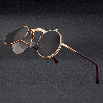 חדש Steampunk משקפי שמש עגולים מתכת נשים בסגנון רטרו הפוך כפול עדשת משקפי שמש גברים מעגל משקפי שמש מגמה משקפי אופנה