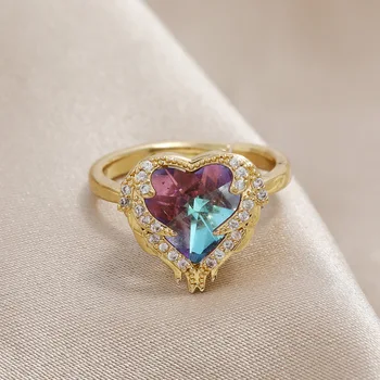 יוקרה, אופנה גביש זירקון כחול אוקיינוס הלב טבעות לנשים אירוסין טבעת הנישואין פתח התאמת טבעת תכשיטי מעצבים