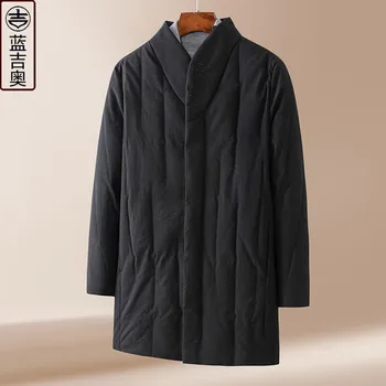 כחול ג 'יאו צעירים, בגיל העמידה גברים למטה ז' קט Hanfu אמצע אורך החורף מעובה עיצוב מקורי סיני בגדי גברים