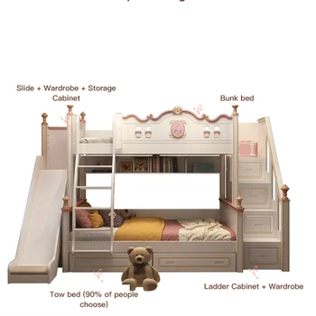 למעלה ולמטה מיטת בנות ילדים של גבוה ונמוך המיטה אור יוקרה אצילית דרגש דרגש אמא מיטה משולבת עם מיטת קומותיים נקבה