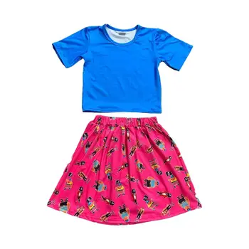 למעלה כחול חיפושית הדפסה רוז אדום חצאית קצרה 2-Piece סט קיץ חמוד ילדה חליפה בוטיק בגדי ילדים הסיטוניים