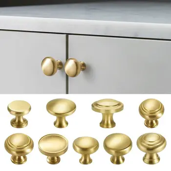 מודרני פשוט עגול זהב צבע הארון מושך רטרו נחושת חור אחד ידיות דלת הארון ידיות מגירה מושך
