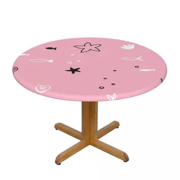 מודרני שולחן עגול לכסות למתוח מפות מצחיק דג ים צדפות, סרטנים הביתה דקורטיביים לשולחן בד