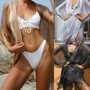 מוצק ציצית חיפוי-נשים בגדי קימונו סקסי שקוף החוף תלבושות עבור נשים קיץ וינטג בגדי אישה 2023