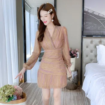 מותניים צרים. שמלת נשים 2023 טמפרמנט גבוה סוף מפורסמים חצאית V-צוואר אופנת רחוב קוריאני סגנון מזדמנים אסתטי טאסל