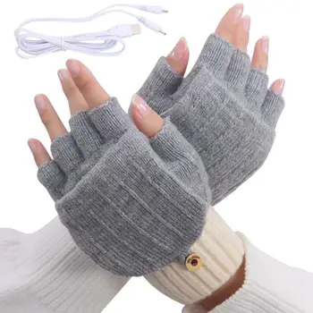 מחומם כפפות בלי אצבעות חשמלית נטענת כפפות עבור הקלדת קר המשרד חורף חם נייד כפפות חצי יד אצבעות