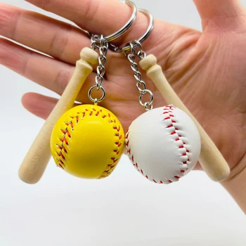 מיני בייסבול מעץ, מוט המחבט והכדור מחזיק מפתחות אוהדי ספורט תליון על הרכב תיק מחזיק מפתחות מחזיק מפתחות מתנה