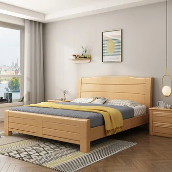 נורדי מעץ מלא מיטת חדר השינה הראשי מיטה זוגית 1.5 מ '1.8 מ' מיטת יחיד יומן מודרני פשוט אשור רהיטים