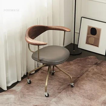 עץ מלא מנהלים חדר שינה מחשב כסאות מודרני מינימליסטי ללמוד להרים סיבוב הכיסא במשרד רטרו מעצב משענת הכורסא.