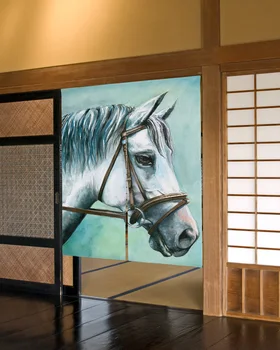 צבעי מים הסוס קצר דלת המטבח וילון בסגנון יפני קפה מסעדה קישוט מחיצת וילון