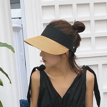 קיץ ללבוש כובעי קש ארוג נשים לנשימה ריק העליון החוף מזדמנים מצחייה, כובעי רחב גדולים אפס מקום כובע מתקפל מתכוונן השמש כמוסות