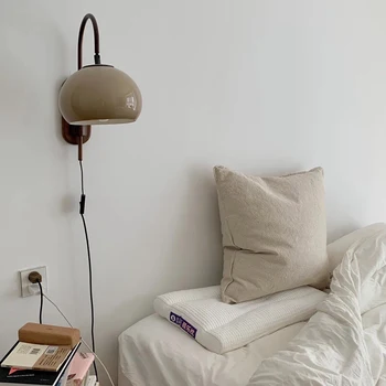 רטרו זכוכית, מנורת קיר יצירתי חדר שינה עץ מלא המיטה ללמוד לחיות קישוט החדר אווירה מנורת קיר