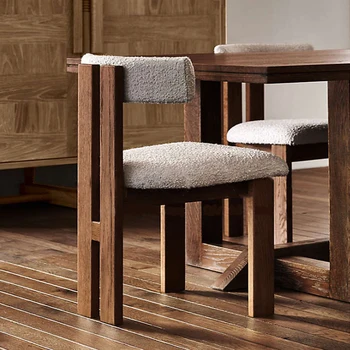 רטרו פשוט אוכל עץ מלא על כיסא איפור כבש קשמיר מעצבת הבית דגם חדר האוכל הכיסא רהיטים ספה כסא