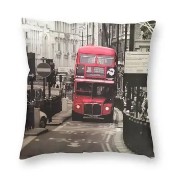 רכה בציר לונדון אוטובוס אדום לזרוק מקרה כרית עיצוב הבית מרובע הבריטי Street View כרית כיסוי 40x40cm Pillowcover על הספה