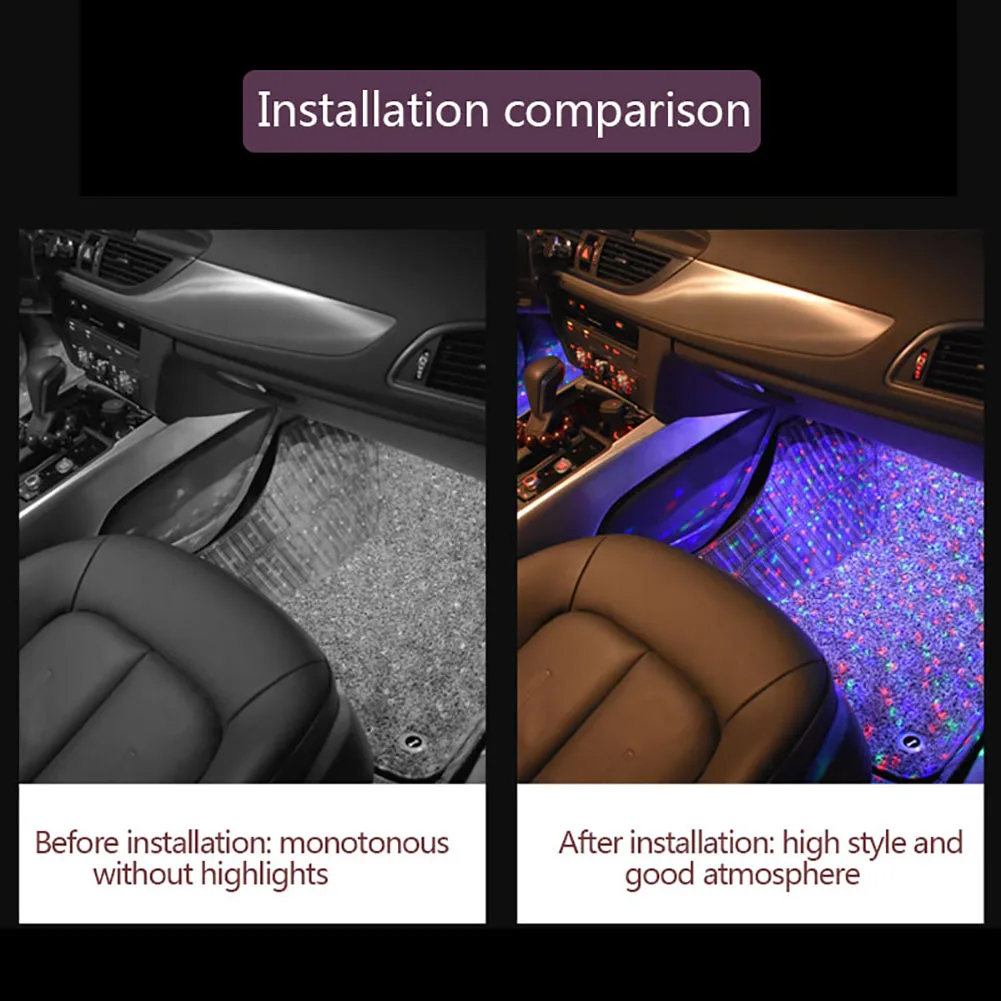 4 ב 1 LED רכב הרגל אור מקיף מנורת רכב פנים צבעוני RGB קומה אור LED USB דקורטיביים הסביבה מנורת אורות דקורטיביים