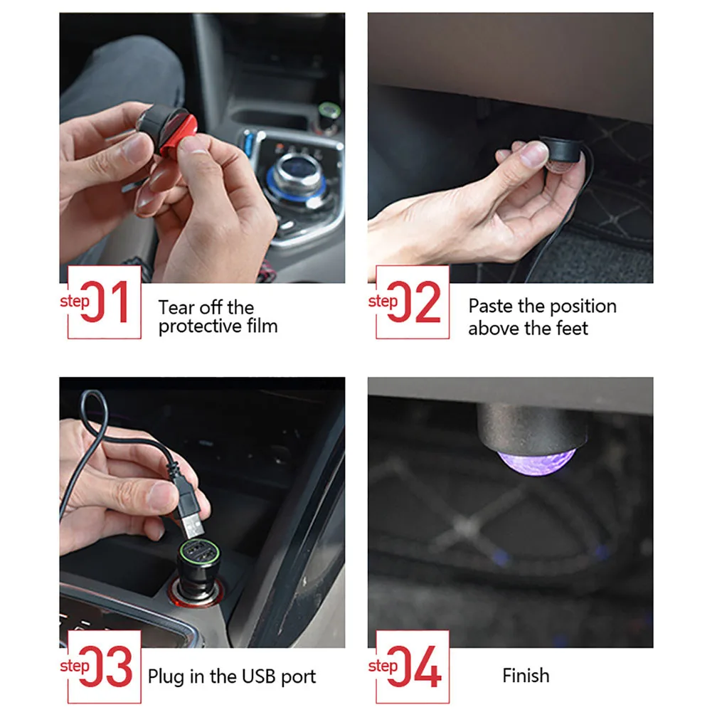 4 ב 1 LED רכב הרגל אור מקיף מנורת רכב פנים צבעוני RGB קומה אור LED USB דקורטיביים הסביבה מנורת אורות דקורטיביים