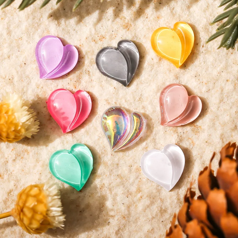 50pcs/חבילה אפרסקים בצורת לב תחתית שטוחה חמוד 3D שקוף מבריק קסם צבע קישוט אמנות ציפורן מניקור DIY אביזרים