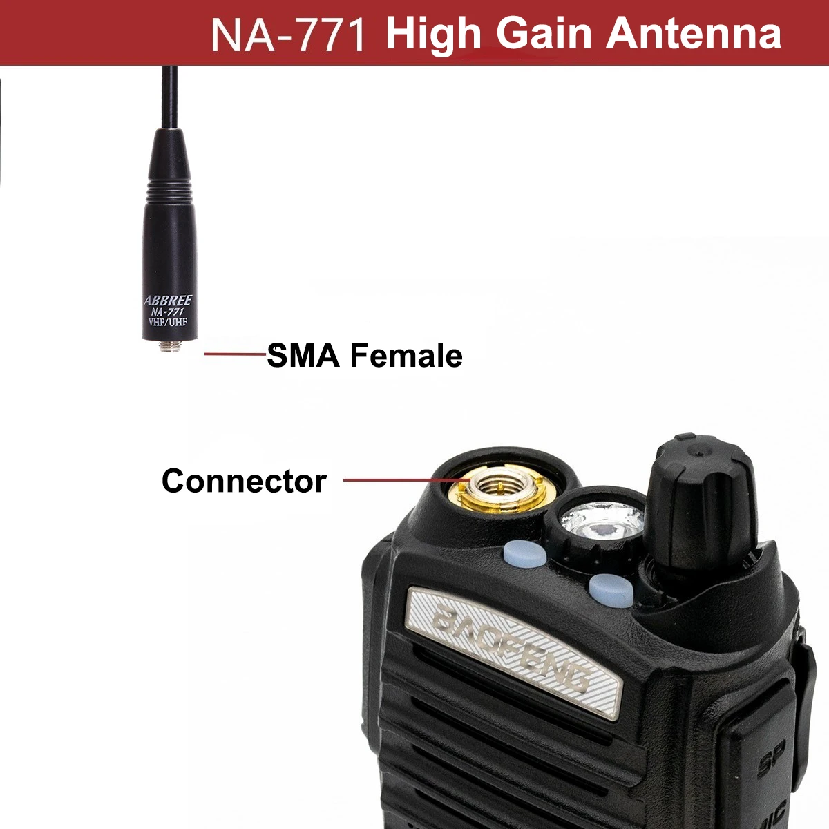 ABREE NA-771 אנטנת מכשיר הקשר רווח גבוה רדיו אנטנת UHF/VHF להקה כפולה SMA נקבה עבור Baofeng/קנווד/WOUXUN/HYT/QUANSHENG