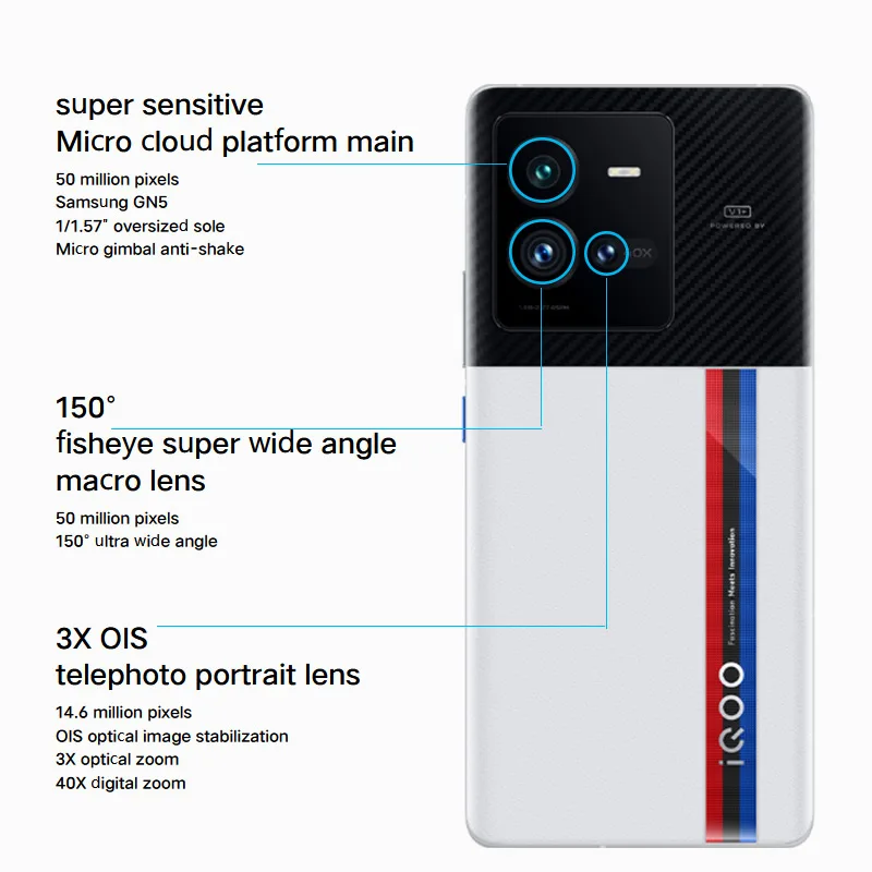 במלאי Vivo Iqoo 10 Pro 5G טלפון חכם 50.0 MP מצלמה מסך טביעת אצבע Snapdragon 8+ Gen 1 עדכון OTA 6.78