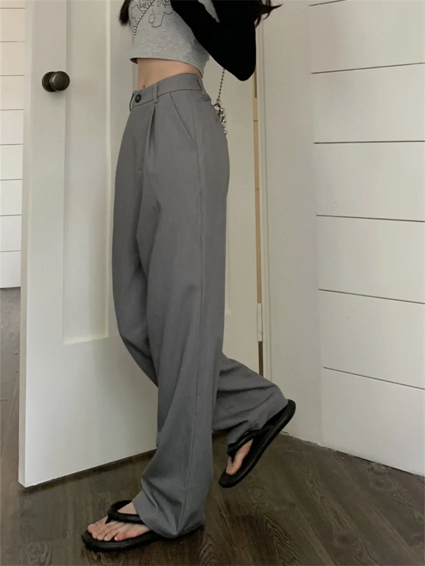 זר קיטי מכירה חמה ישר מכנסיים נשים האביב 2023 גבוהה המותניים רחב הרגל חדש OL חופשי כל התאמה ליידי משרד מוצק מכנסיים